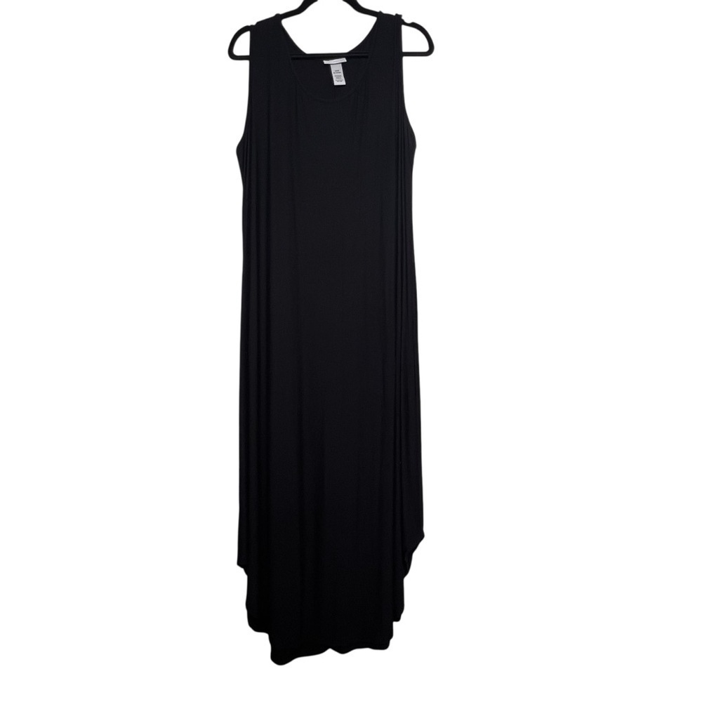 Catherines Maxi Dress Womens Size 1XWP Black Jersey Knit Rounded Hem Sleeveless